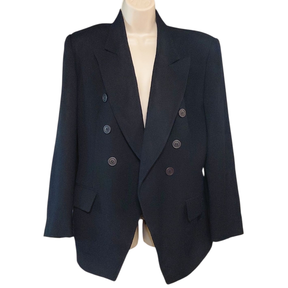 Christian DIOR Vintage Double Breasted Blazer Women's Black Jacket Size 12